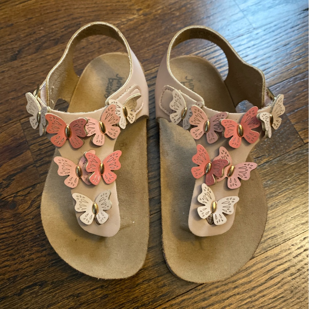 Jumping Beans toddler girls size 9 T-strap sandal butterfly pink gold suede cork